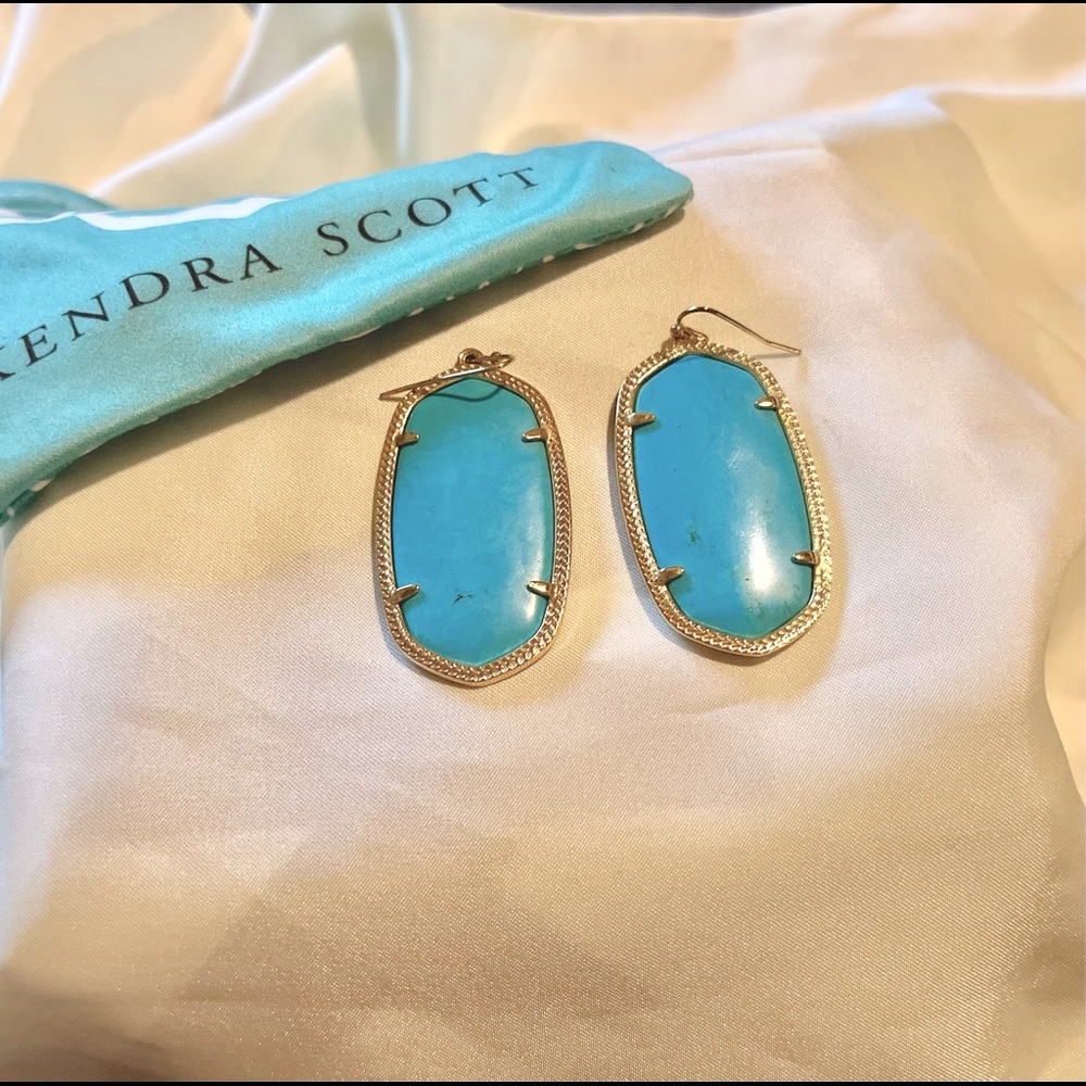 Pristine Danielle Gold Statement Earrings In Turq… - image 1